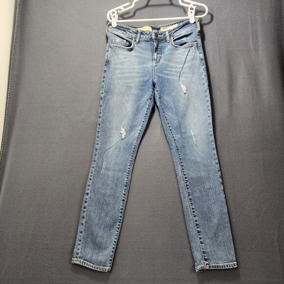 Pilcro and the Letterpress Denim - Pilcro Womens Jeans Size 29 Script Blue Mid Rise Skinny Stretch Ankle Distressed